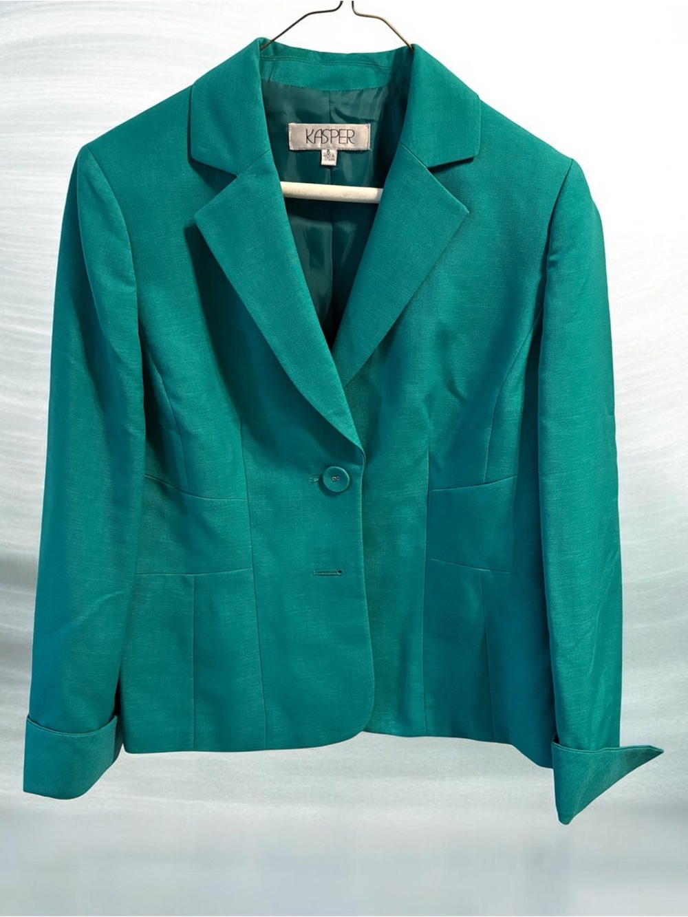 Kasper Teal Single-Button Tailored Blazer